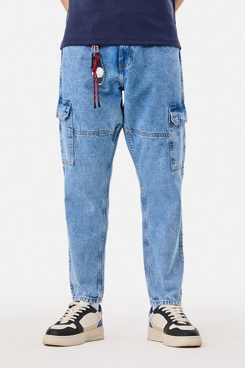SNITCH 6 Pocket Washed Baggy Cargo Jeans